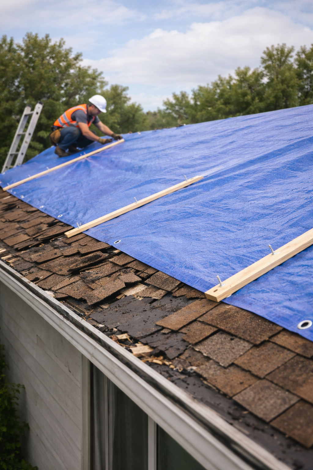 Emergency roof tarping service
